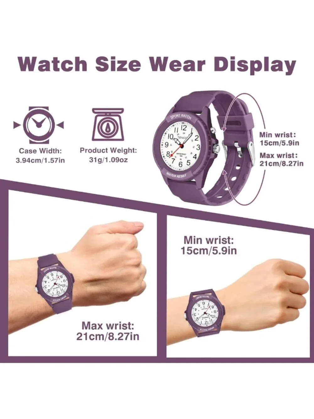 Stylish Waterproof Analog Watch for Women Nurses - Night Light, 50M, 12/24H